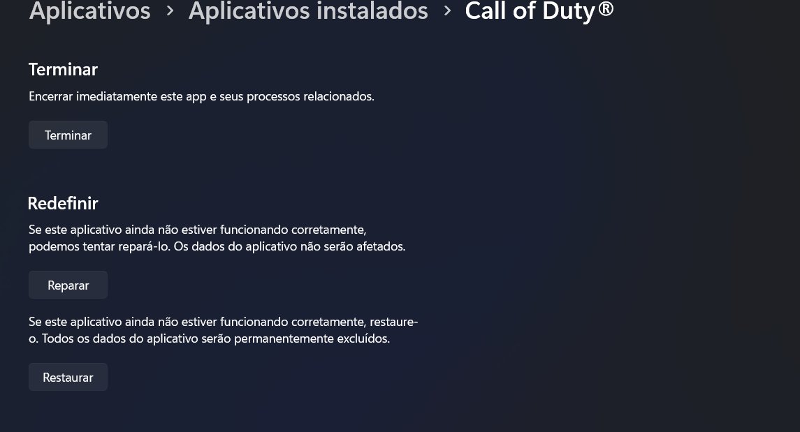MateusM12862736's tweet photo. @Sander2oneX @CallofDutyCM its simple to solve!

Go to call of duty Windows settings 
Click in Kill process/Terminate
Repair
Restore https://t.co/V7la58G3in