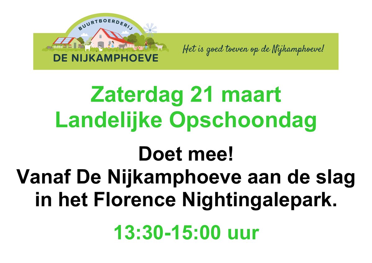 DeNijkamphoeve's tweet photo. Volgende week zaterdag is het weer Landelijke Opschoondag. Ook vanaf De Nijkamphoeve kan men meedoen. #NederlandSchoon #Opschoondag https://t.co/XQtORXEY8A https://t.co/cRVJDTamlw