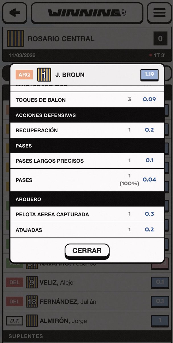 El único fantasy del futbol argentino donde podes seguir TODO en vivo. 
Acá como viene sumando Fatura Broun en 3 mins de partido