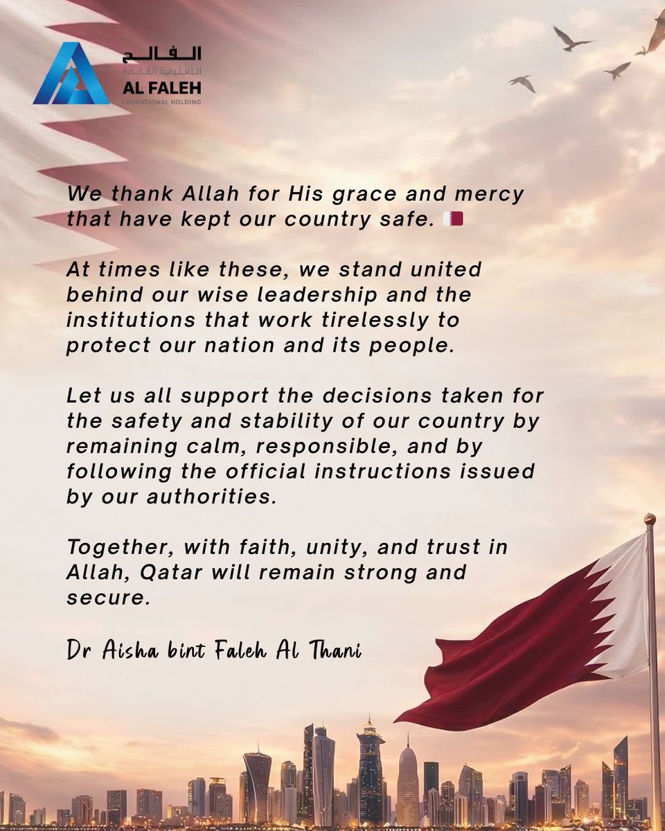 Standing together with faith, unity, and responsibility. 🇶🇦

#Qatar #Unity #AlFalehEducationalHolding