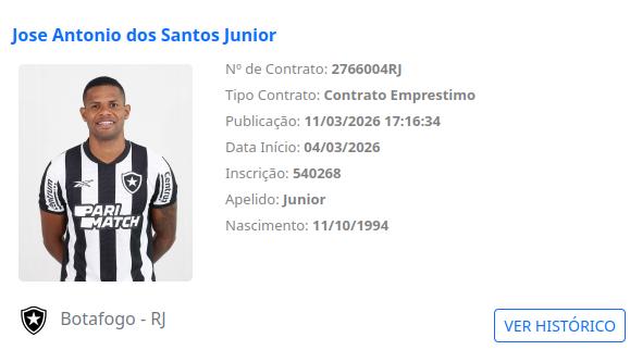 Jr Santos tem nome publicado no BID e está liberado para estrear.