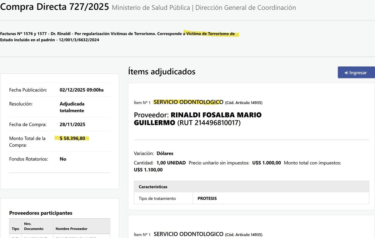 ⏩Y por si algo faltaba...
Cobran pensión heredable para cónyuges, concubinos e hijos, cobrando el 100% del sueldo, además le arreglamos los dientes a LOS TUPAMAROS!. $58.396 en este caso.  Amparado no solo por el FA, también por los  que votaron y perpetuaron esta aberración!