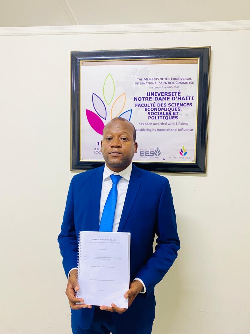 FsespUndh's tweet photo. Félicitations au P. Alfred JEAN a l’occasion de la soutenance de son mémoire pour l’obtention du grade de licencié en Sciences Administratives. Avec nos vœux de succès! https://t.co/QwkdHQnwkT