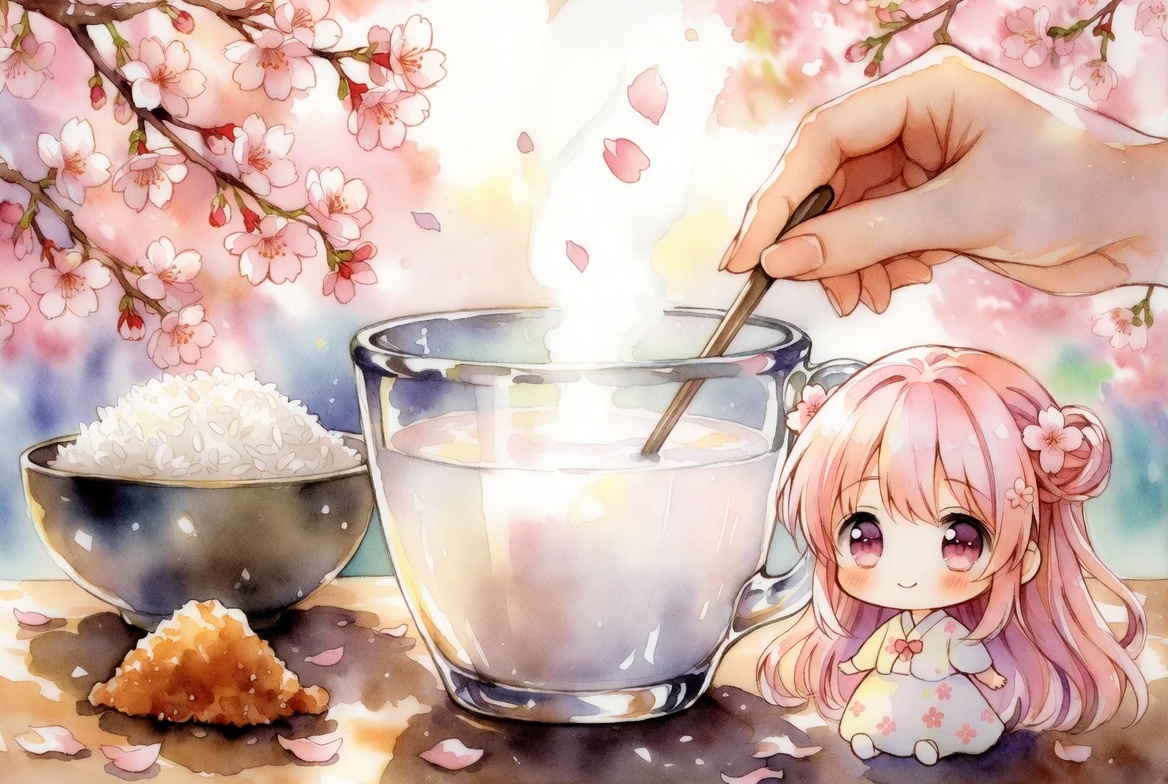 osuaec's tweet photo. 春分の甘酒、光をすくう一杯🌸

炊きたて米に麹をそっと混ぜる🍚
湯気がふわり立ち春を知らせる🌞

指先でかき混ぜ甘みがころり✨
微生物ざわざわ目覚め息づく🫧

家族の杯に冬の甘さ広がる💛
ひと匙の甘酒に春を閉じ込める🍵

#春の湿りと保存の知恵 #塩と酢が起こす季節 #春分の台所仕事 https://t.co/oQupXrnJj5