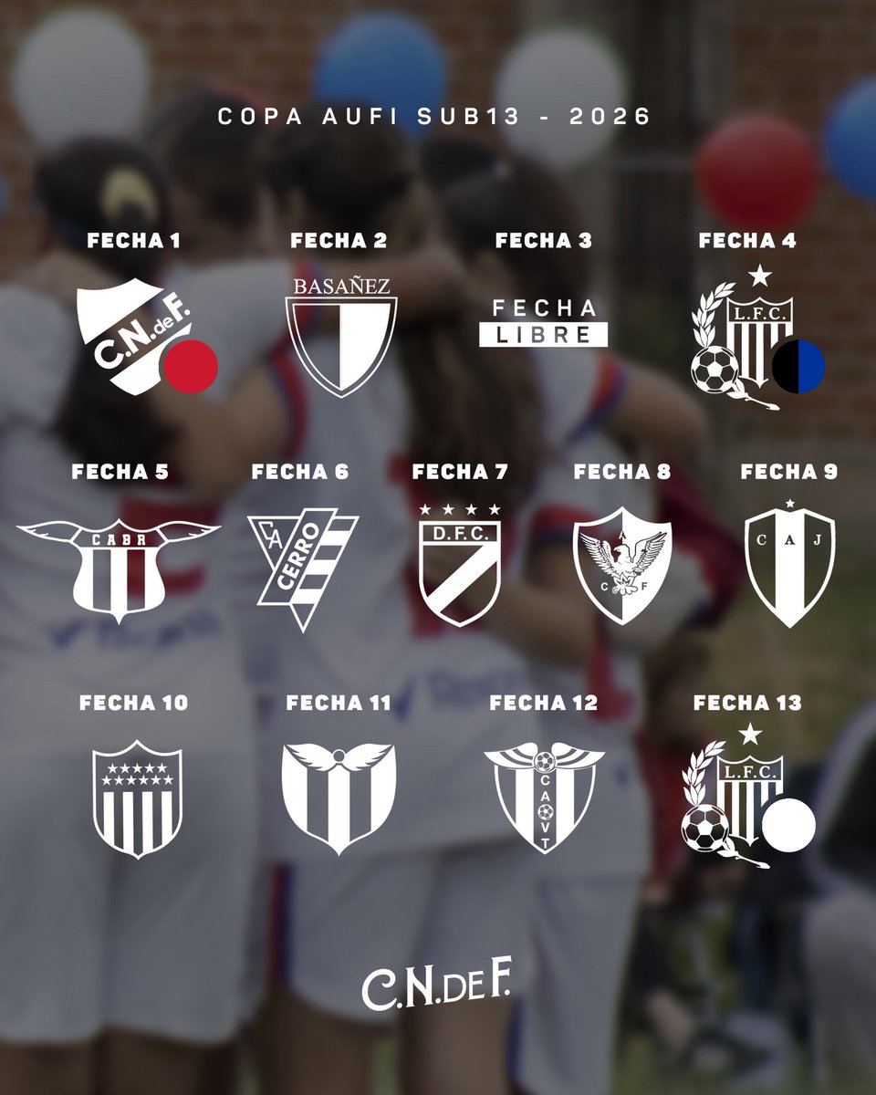 CNdeFinfantiles's tweet image. 𝐂𝐎𝐏𝐀 🏆 𝐀𝐔𝐅𝐈 🔛 

Compartimos el nuevo fixture 🗓️ de las niñas tricolores #Sub13 ⚪️.

¡A divertirse y aprender jugando! ¡Vamos @Nacional! 

#CanteraInagotable | #ElClubGigante 🔵⚪️🔴