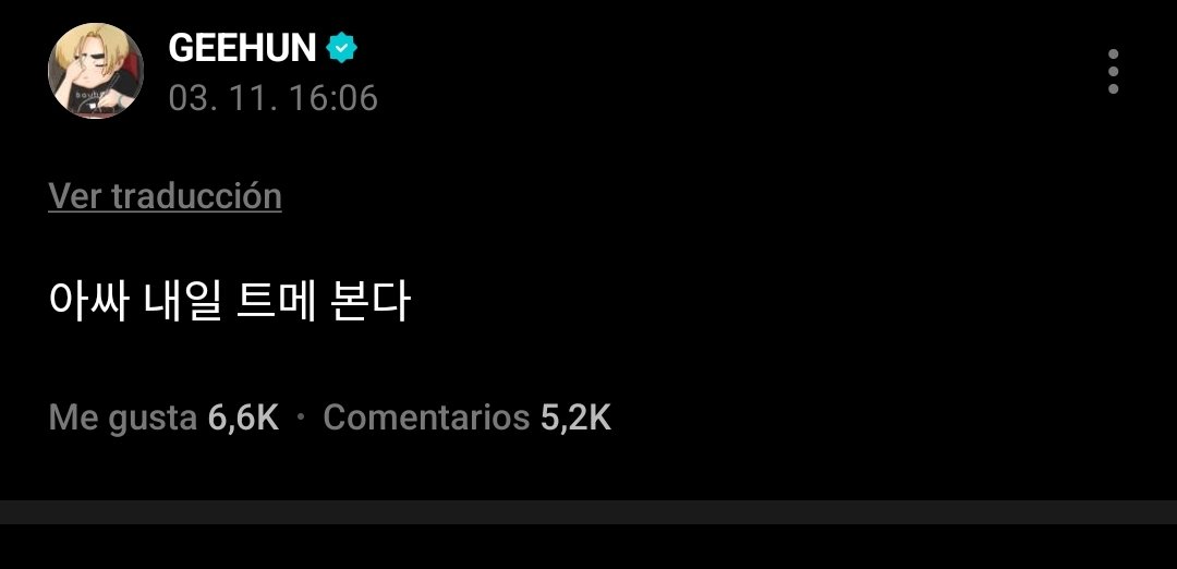 [📄] #TRANS | 260311
Post de #JIHOON en WEVERSE

"Os veré mañana."

#지훈 #ジフン
#TREASURE #트레저 #トレジャ
<a href="/treasuremembers/">TREASURE</a>