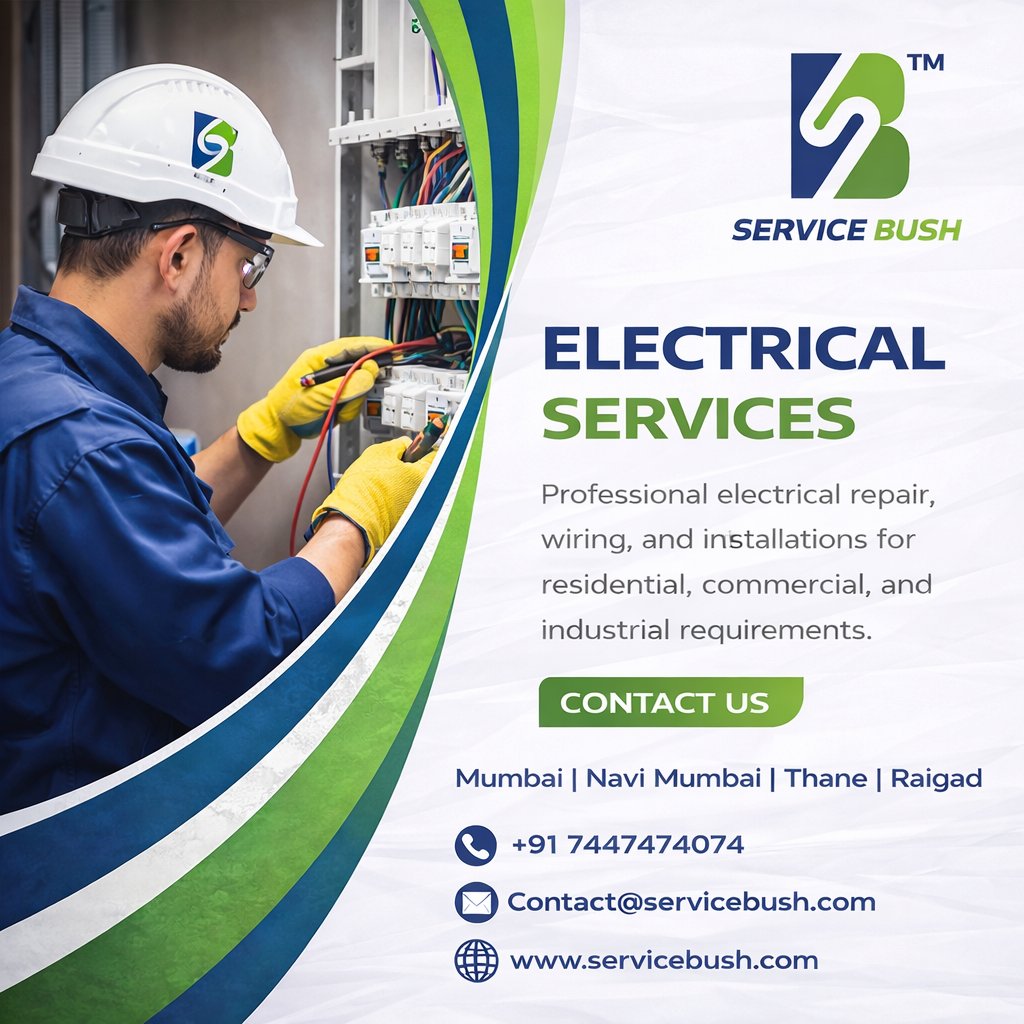 ServiceBush's tweet photo. Electrical Services in Mumbai | Navi Mumbai | Thane | Raigad
Professional electrician services for residential &amp; commercial properties.
📞 +91 7447474074
#Electrician #ElectricalServices #Mumbai https://t.co/6u7W7v0XdN