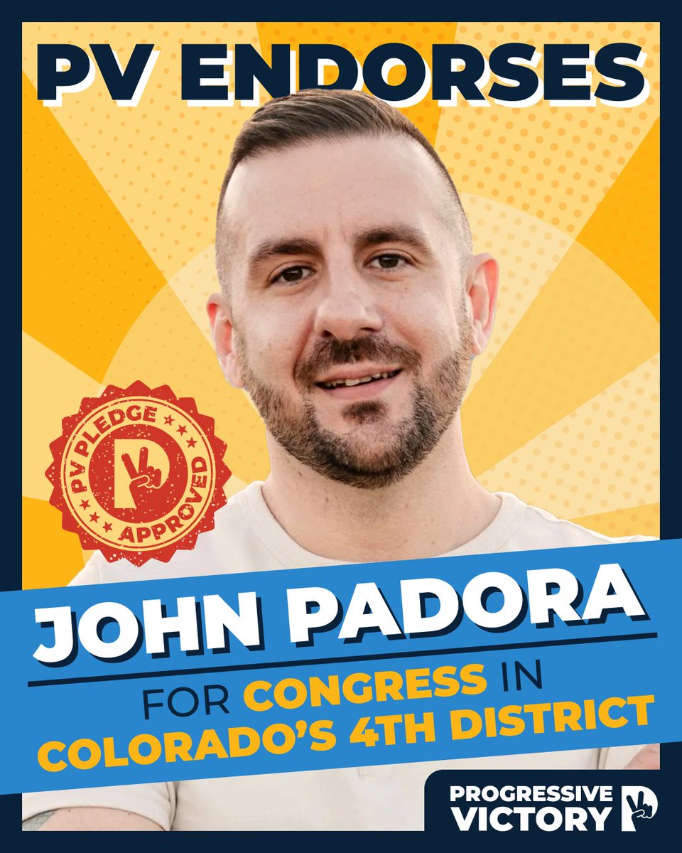 ProgressiveVic's tweet photo. ENDORSEMENT ANNOUNCEMENT: Progressive Victory is proud to endorse John Padora!
@PadoraforCO has been fighting against the corrupt, anti-democratic system in Colorado for 4 years now and will not stop until he's built a better Colorado and better America.
#PV_Pledge https://t.co/k0yCuDVhT9