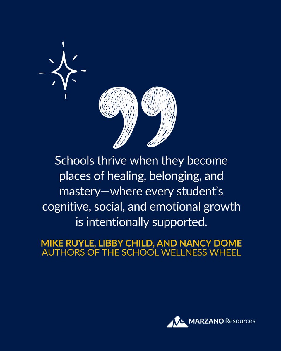 MarzanoResource's tweet image. Schools thrive when they’re built for healing + belonging + mastery.
Wellness isn’t separate from learning—it fuels it.

SolutionTree.com/TheSchoolWelln…
#SchoolWellness #TraumaInformed #SchoolLeadership #SEL #Education