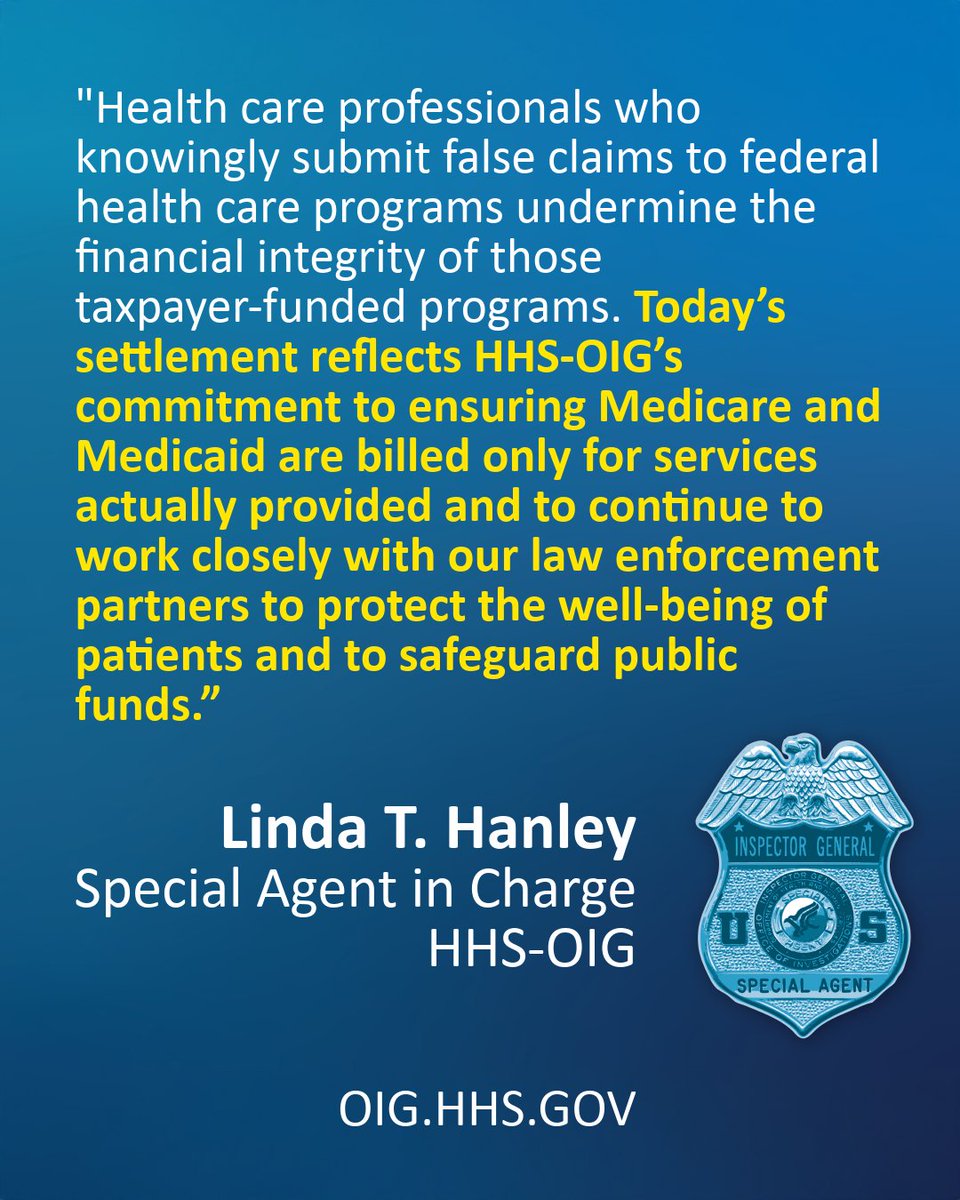 OIGatHHS's tweet image. A Missouri psychiatrist has agreed to pay $360,000 to resolve allegations that the provider falsely billed #Medicare &amp;amp; #Medicaid for face‑to‑face psychotherapy, including claims submitted while out of town &amp;amp; for services performed by other practitioners. direc.to/fTFh