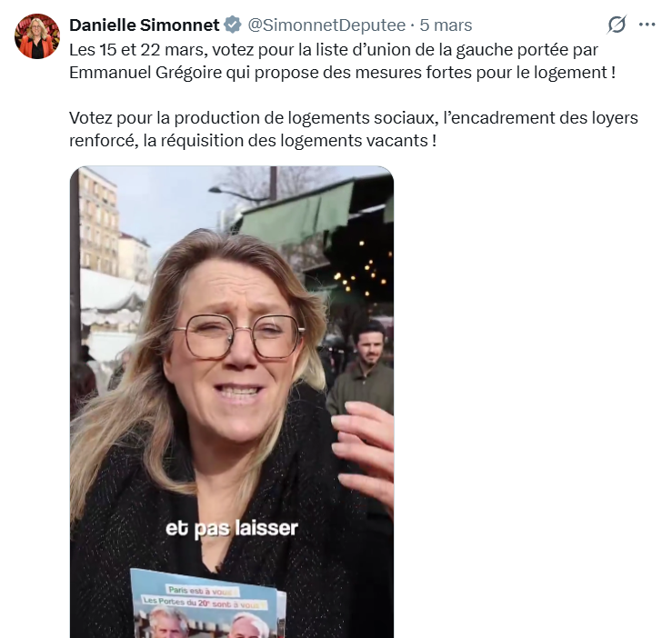 onsenfout75020's tweet photo. Elle enchaînait les vidéos reportages pour dénoncer l'insalubrité des logements sociaux. Depuis qu'elle figure sur la liste d'#EmmanuelGregroire, plus un mot... #simonnet #saccageparis https://t.co/hZLeqRMdSA