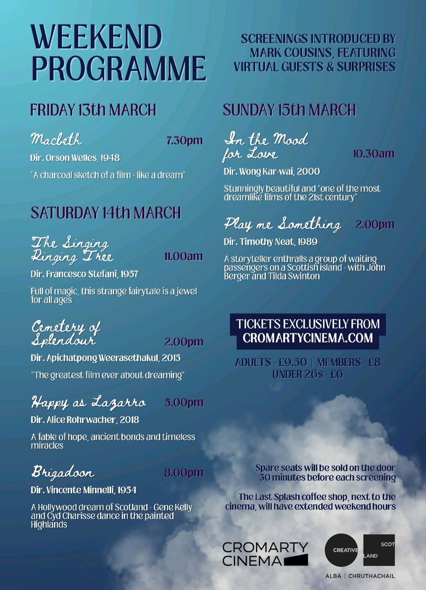 markcousinsfilm's tweet photo. Imagine if you took a weekend off, to indulge in, dive in, to this. 
I have surprises up my sleeve, but mostly there's cinema.
Cromarty. Take the train to Inverness. Swim in the dark. Swim in movies. I will. https://t.co/LqQTtmdTN7