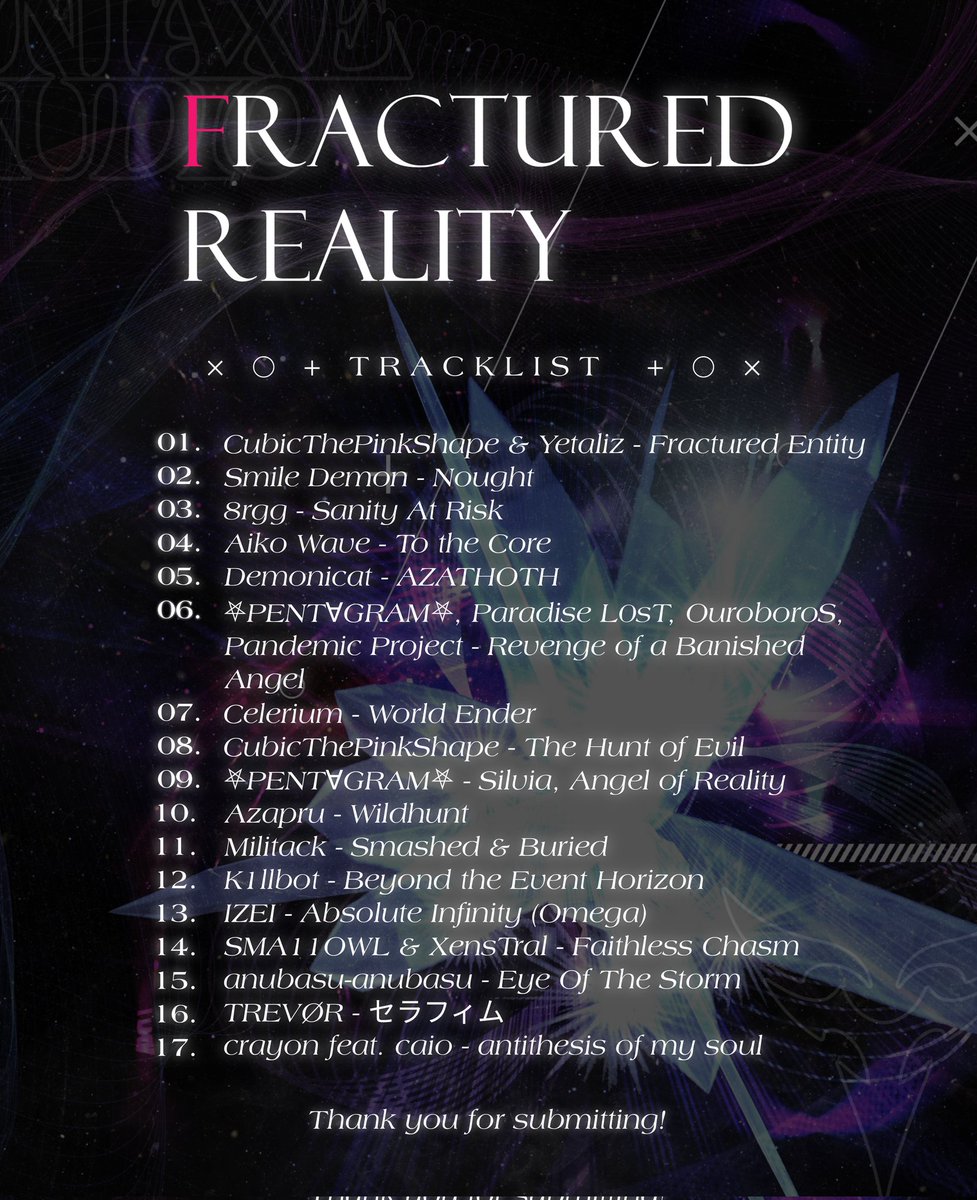 × ◯ + COMING SOON + ◯ ×

We present the first compilation from Syntaxe Audio, a label run by xeudocentrismwhoever and azACUTE Records!
We would like to thank all the artists who have contributed a track to this compilation!
The release date is yet to be confirmed.