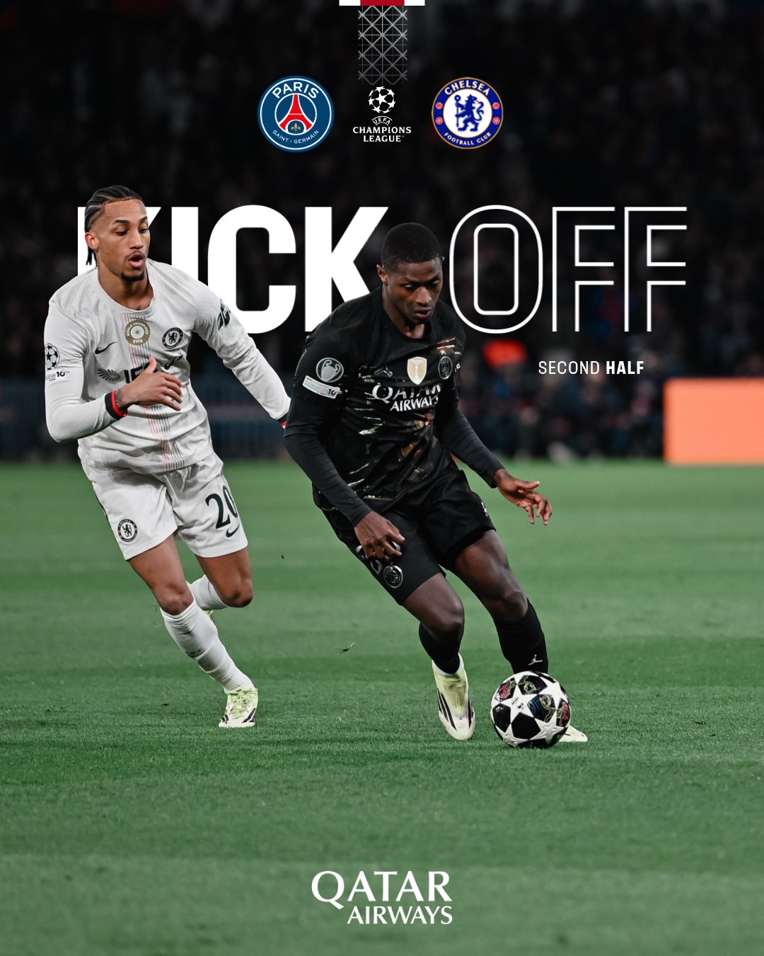 بداية الشوط الثاني من مواجهة باريس سان جيرمان و تشيلسي في دوري أبطال أوروبا 