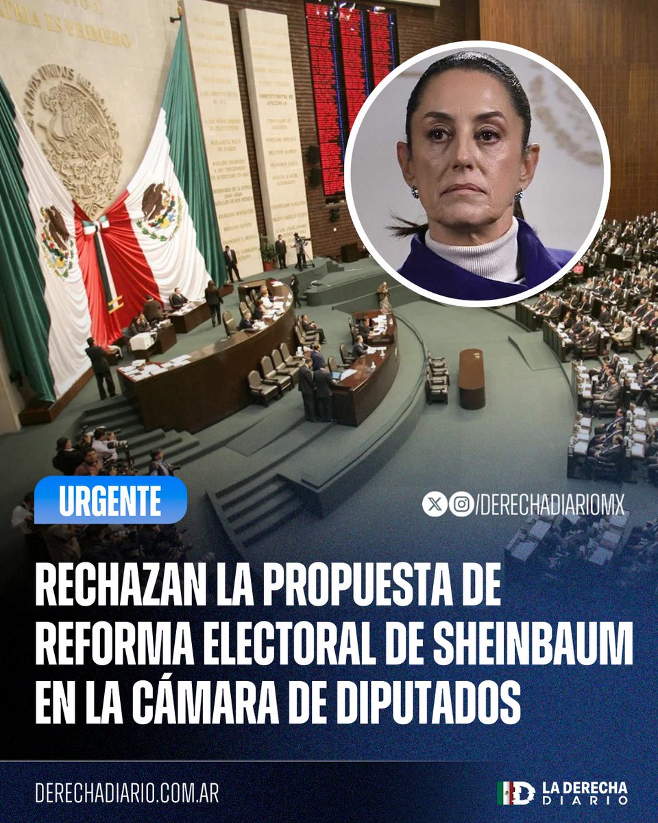 🚨🇲🇽 | #URGENTE SE LE VOLTEARON: La Cámara de Diputados rechazó la autoritaria reforma electoral de la narcopresidente Claudia Sheinbaum: El PT y el Partido Verde votaron en contra de la iniciativa junto con la oposición.