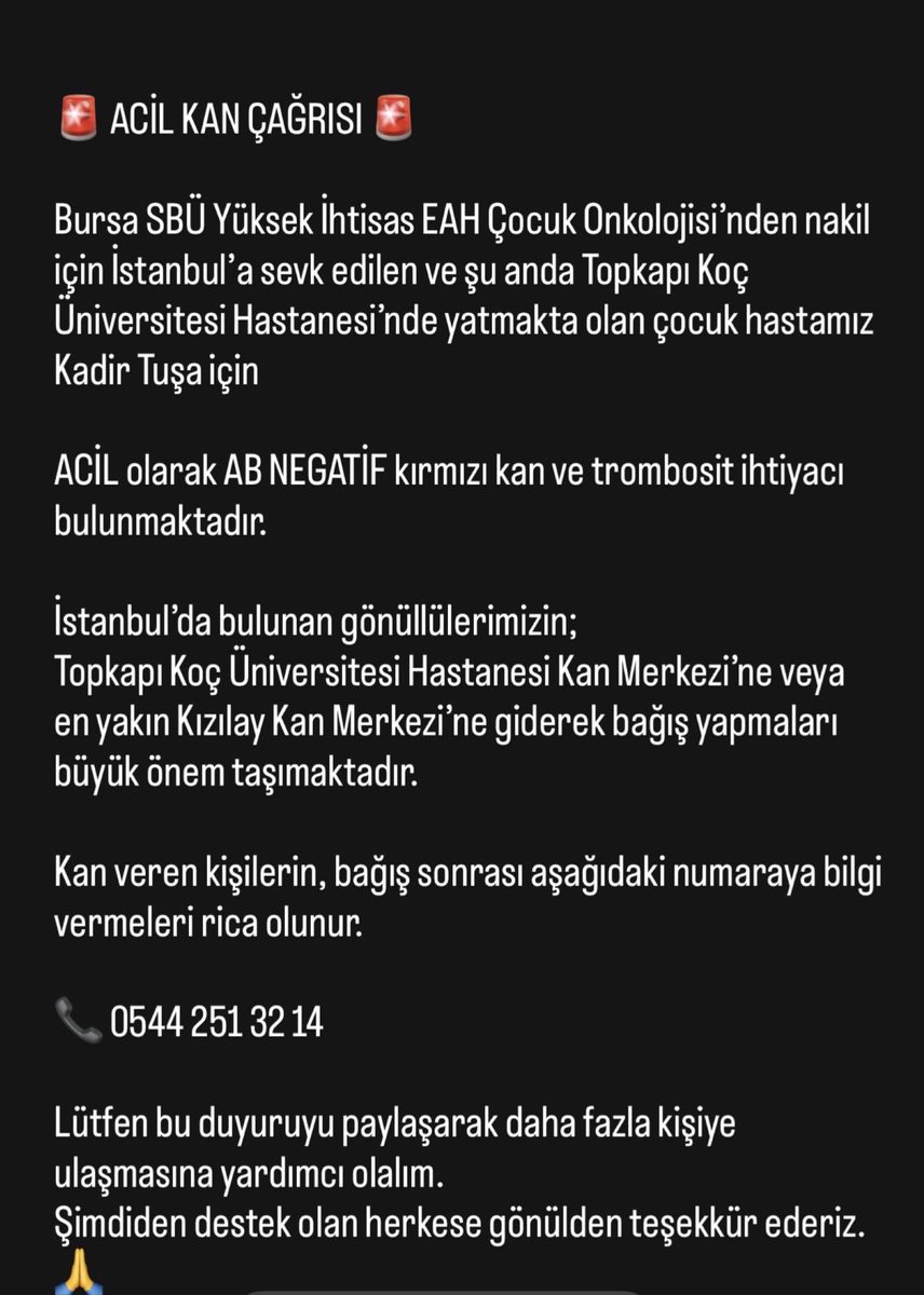 ACİL KAN BAĞIŞI 🚨
İSTANBUL’DA Kİ ARKADAŞLARIM DESTEĞİNİZİ BEKLİYORUM !!!