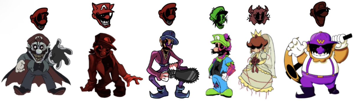 papertaco2's tweet image. So after some digging around, rechecking the D-Sides Art Gallery and The Wiki, so far we have a total of 6 D-Sides Mario’s Madness Designs revealed (5 if you exclude Serial Waluigi).

So we already have 6 who will be in D-Sides MM Reference Sheet in the future.

#FNFDsides