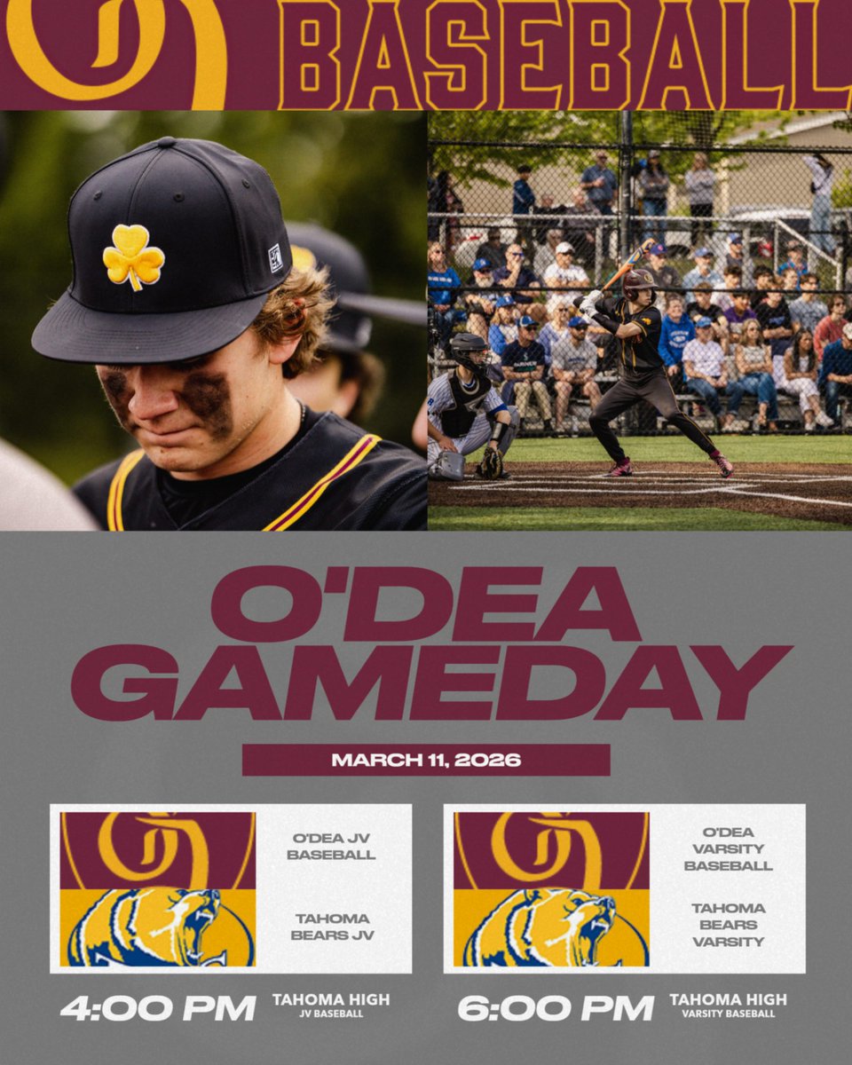 ODeaAthletics's tweet photo. Spring sports kickoff today on this wet Wednesday in March! Baseball takes on Tahoma High School at Tahoma and Soccer plays Eastside tonight on the road! Good luck tonight and #GoIrish https://t.co/fYLw90VT2N