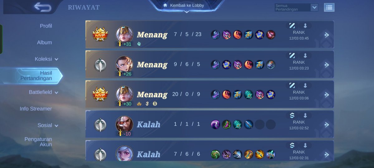 PETUGASSIPIL's tweet photo. 8 jam 36 match WR SAMPAH Solo awal season 40 sungguh mengerikan matchmaking moonton. https://t.co/w5KDI4Ulu9