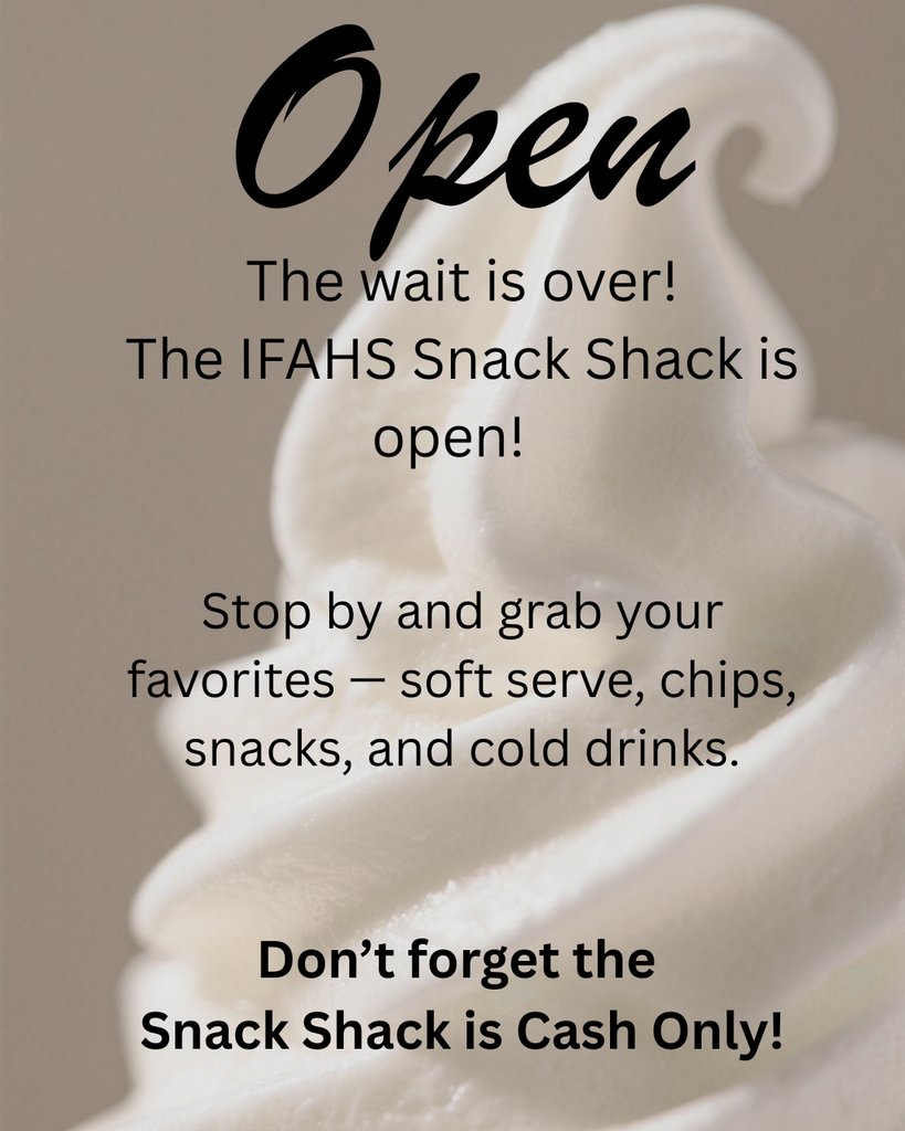 The day is here!  The Snack Shack is officially ready for business during lunch @ IFAHS!