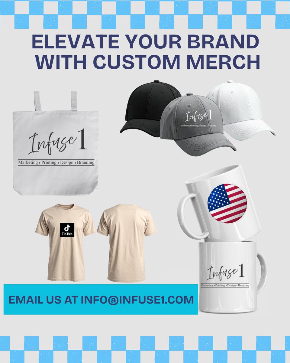 infuse1inc's tweet photo. Merch that actually represents your brand.

From custom apparel and promotional products to event merchandise and branded gear, we help businesses, teams, nonprofits, and creators turn ideas into products people love to wear and use.

Whether you need merch for an event, staff uniforms, giveaways, or a full merchandise line, we make the process easy — from concept to production.

✔ Custom apparel
✔ Promotional products
✔ Event merchandise
✔ Business branding
✔ High-quality printing
Let’s create merch that gets noticed.
📩 DM us to start your project
🌐 Visit https://t.co/tteRvdfCFn

#custommerch #brandedmerch #customapparel
#promotionalproducts #brandedgear #merchdesign #merchandise #companymerch #businessbranding
#brandidentity #customshirts #customprinting
#screenprinting #smallbusinessbranding #marketingmaterials #businessmarketing #eventmerch #nonprofitmarketing #customuniforms #customswag
#promogear #brandmarketing #infuse1 #letsdomerch
#pasadenabusiness #losangelesbusiness #womenownedbusiness #supportsmallbusiness #brandbuilders #merchdrop