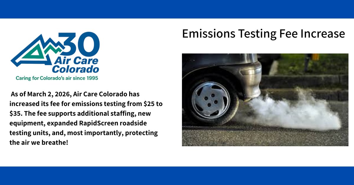 RideNoCo's tweet photo. As of March 2, 2026, Air Care Colorado increased its emissions testing fees. You can read more by clicking here: https://t.co/JCXOIDnf9Y...! https://t.co/FUPvX1GfTV