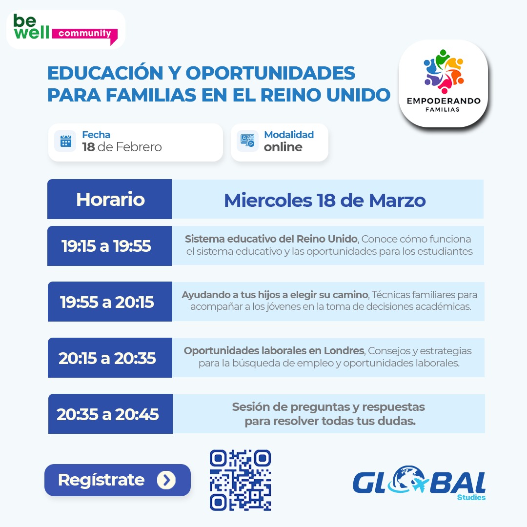 Globalstudiesuk's tweet photo. @twitterlive 
Educación, Orientación Familiar y Oportunidades Laborales en el Reino Unido 📷
¿Vives en Londres, Manchester, Bristol, Birmingham o en cualquier parte del Reino Unido?
#familias #educación #ReinoUnido #FuturoProfesional #PadresEHijos #EstudiarEnUK https://t.co/i7d59f2epx