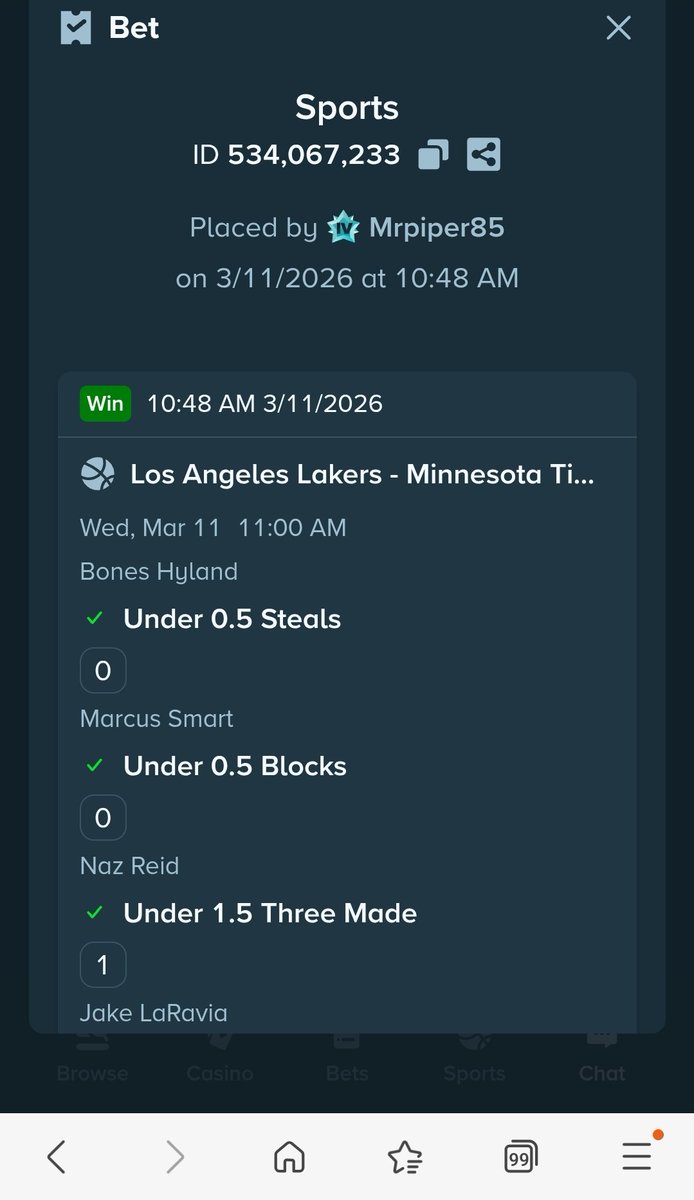 dysuanco85's tweet photo. Best $1 I ever spent. 126x and it hit yesterday 😂
#stake #nbaparlay https://t.co/v1O4mZBb9a