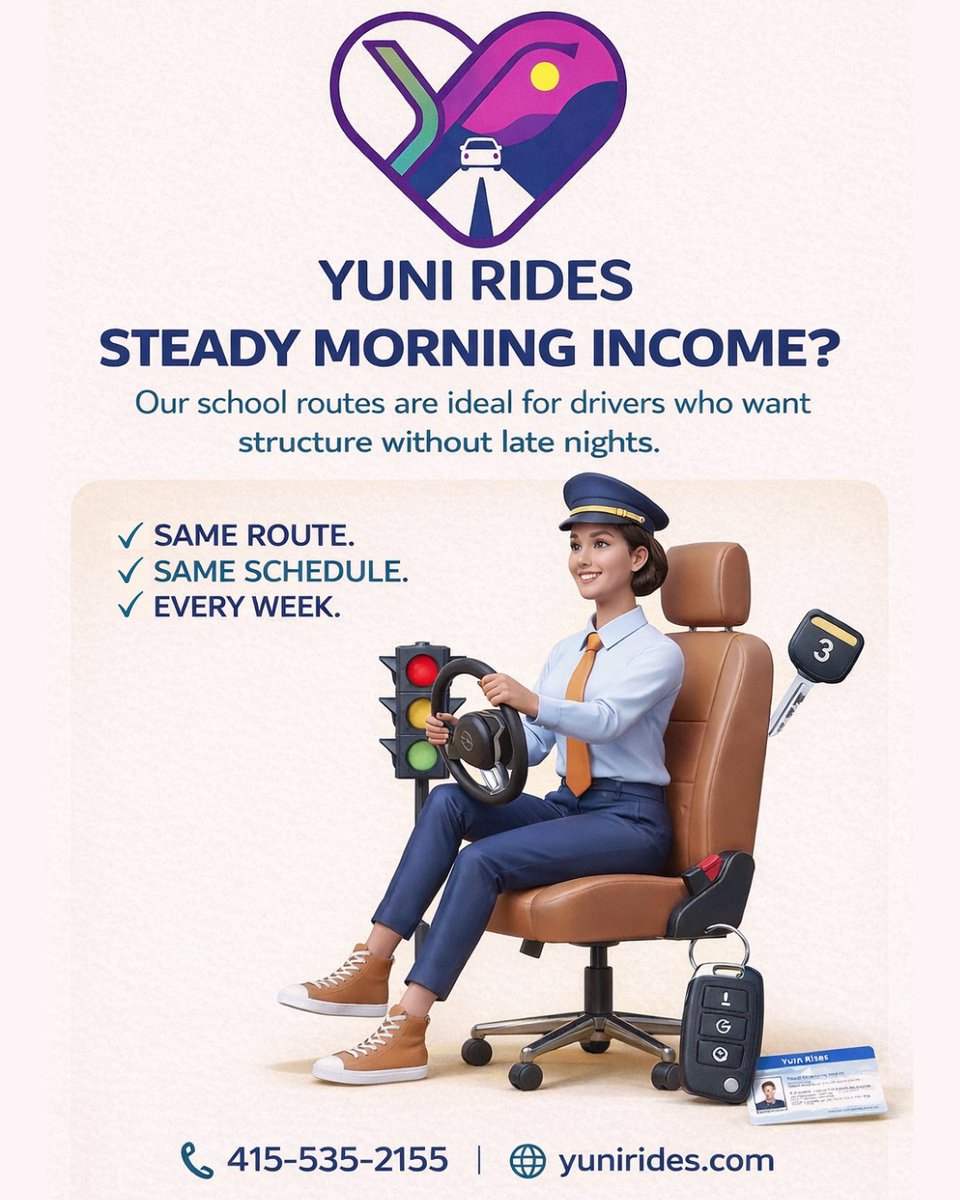 Yuni_rides's tweet image. Start your day early and finish with time to spare. Ideal for drivers seeking stability without late nights.

#MorningJob #PartTimeIncome #DriverHiring #ConsistentWork #YuniRides