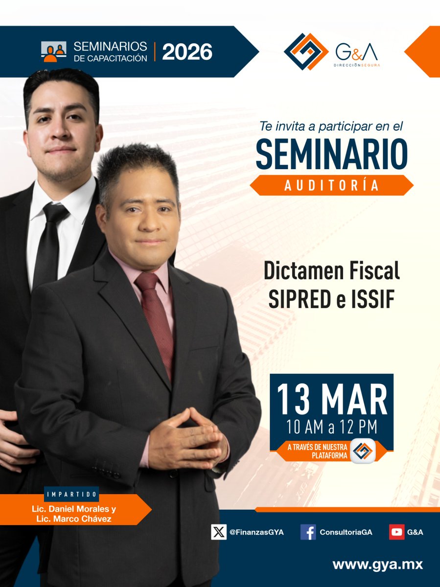 FinanzasGyA's tweet photo. Dictamen Fiscal SIPRED e ISSIF
Para acceder gratuitamente a todos nuestros seminarios de capacitación, deberás ingresar a nuestra plataforma.
Plataforma Digital: https://t.co/chFUZLsHi9?
Canal de YouTube: https://t.co/Kl96PRl0aG https://t.co/zSvs9egL2C