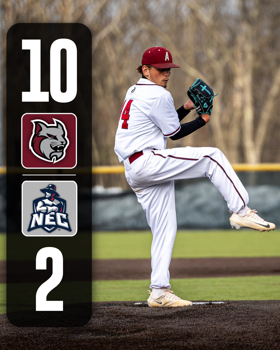 goAMCATS's tweet image. ⚾️ AMCATS WIN ⚾️

Baseball picks up a 10–2 non-conference win over New England College at home! Three AMCATS hit .500 on the day, while John Daly earned the win on the mound with 11 strikeouts over 7 innings! 🔥

#goamcats | #defendtheden