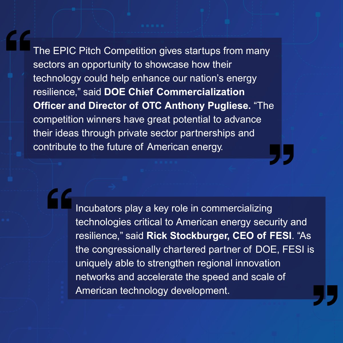 OTCatDOE's tweet photo. The winners of the #EPICPitch Competition in Raleigh, NC, have been announced! $80,000 was awarded across three winning startups that presented promising energy technologies and business strategies. 👀 See who won: https://t.co/E6fHHJSfw8 https://t.co/3amgQ9ddsg