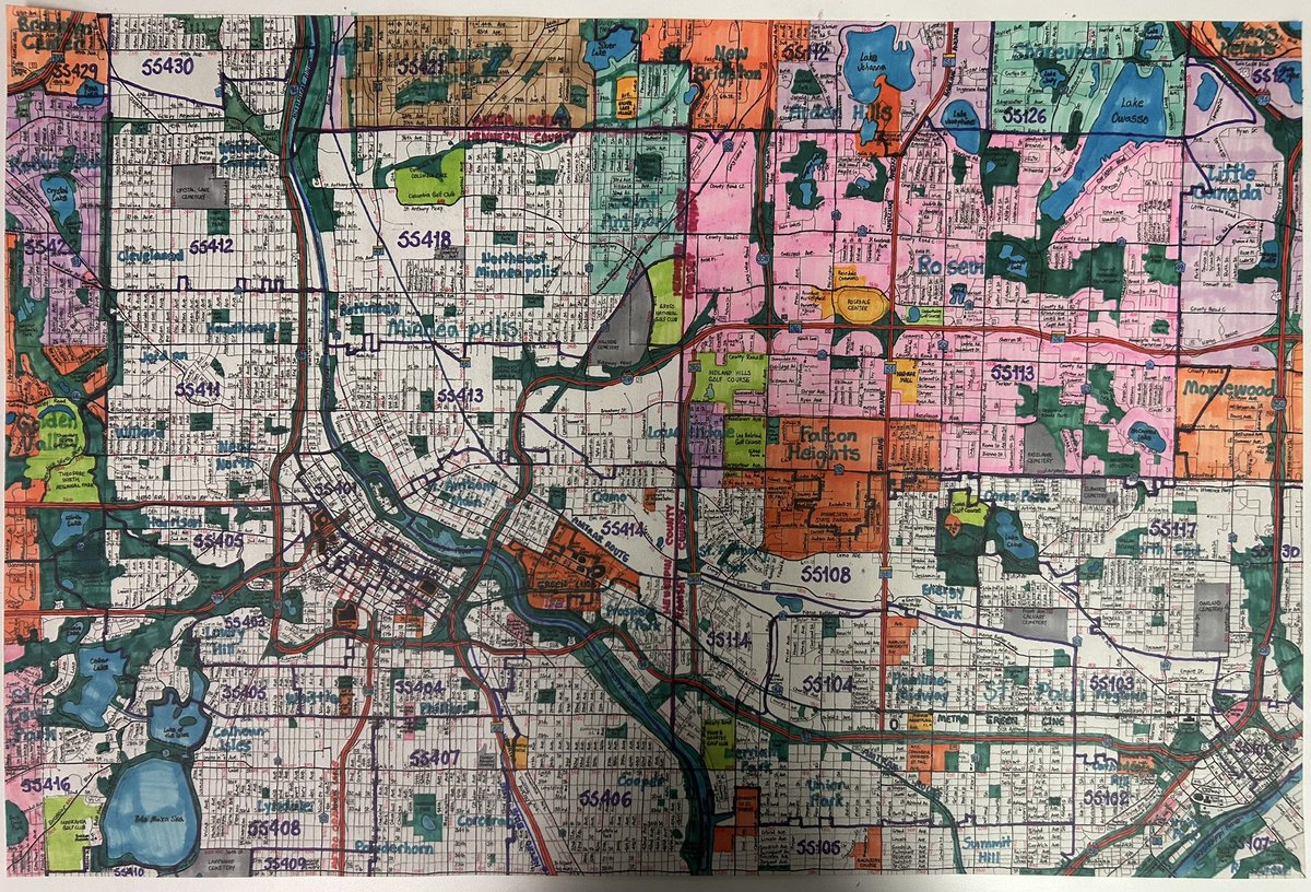recordstuff89's tweet photo. Detailed street map of central Minneapolis/St. Paul, Minnesota https://t.co/pLjDDO13Lc
