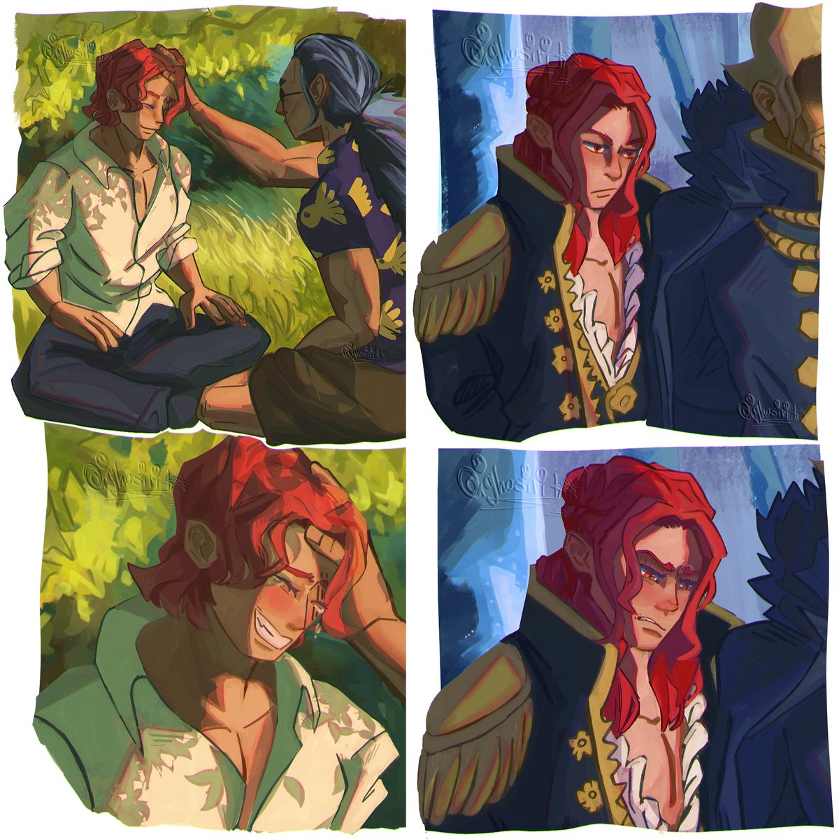 ghosirit's tweet image. Faith…  
[This was supposed to be posted on their birthday but I’m late again…] 
-
#onepiece #shanks #shamrock