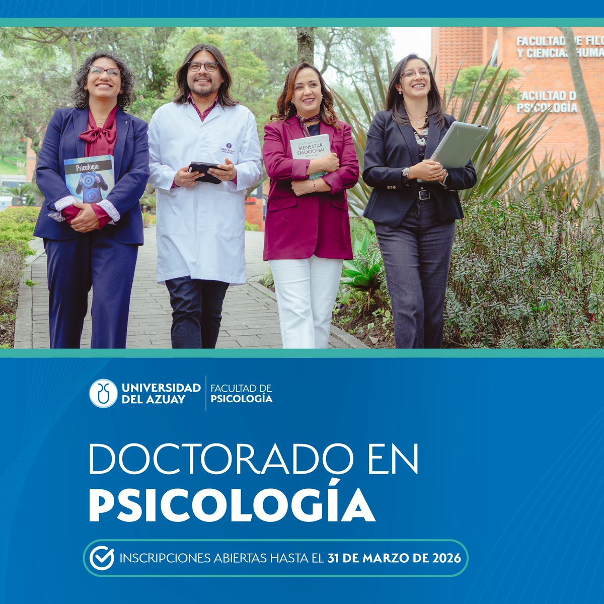 uazuay's tweet photo. 🎓 El Doctorado en Psicología está dirigido a profesionales que buscan fortalecer su trayectoria académica, investigativa y docente. Un programa diseñado para transformar la salud mental del país a través de la investigación avanzada y la intervención efectiva.