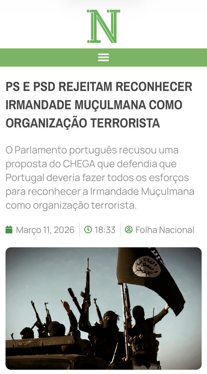 PS e PSD chumbam proposta do chega para reconhecer a irmandade muçulmana como organização terrorista. Apenas CH e IL votaram a favor.
O governo português segue em sentido contrário dos EUA, Argentina, Alemanha, Emirados, Bahrain, Egipto entre outros