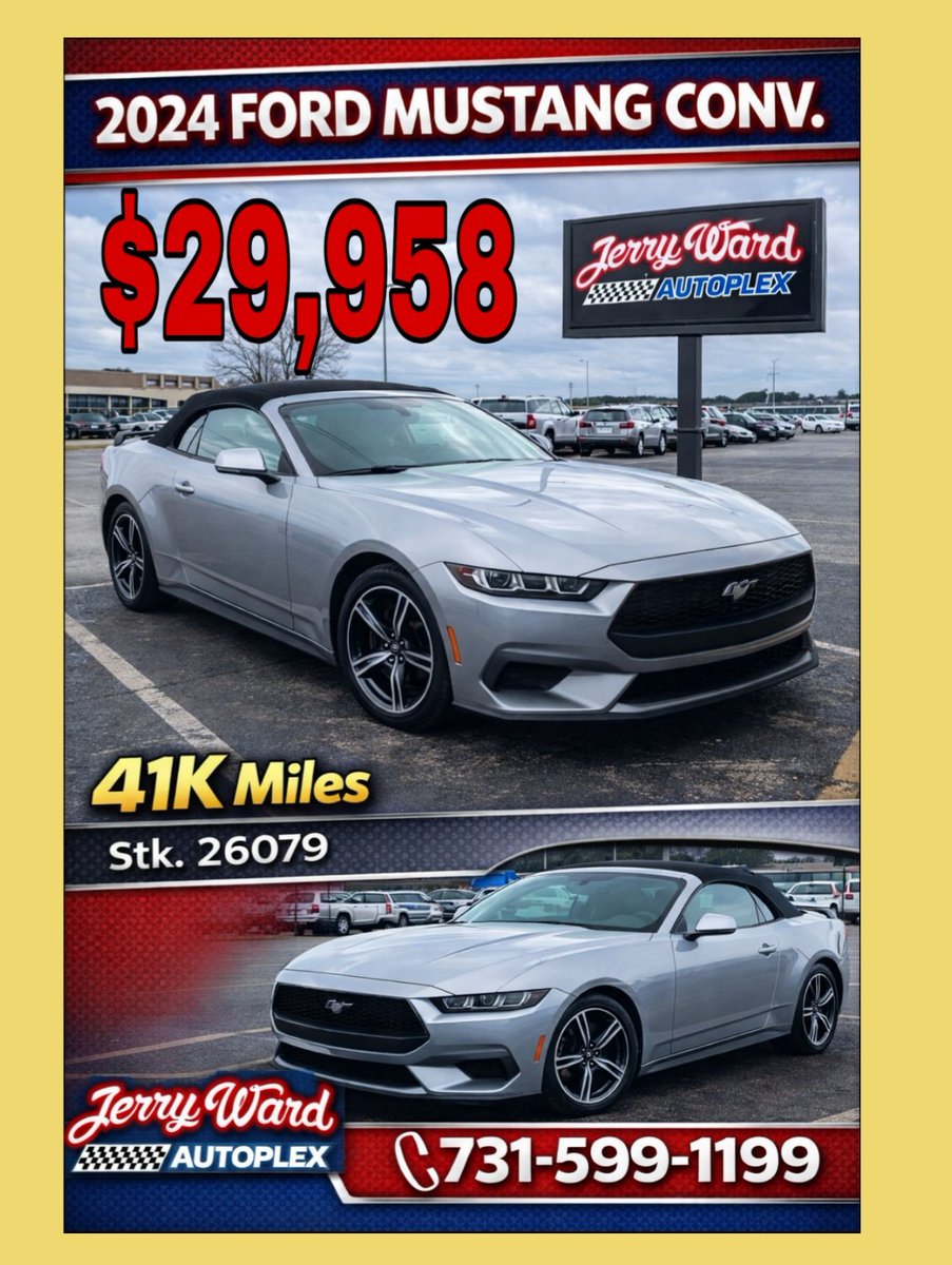 TonySellsCars's tweet image. 🔥 Drop the top and hit the road! 
🚗 41K Miles
📦 Stock #26079
📍 Jerry Ward Autoplex
Union City, TN
📞 731-335-4854 — Call now before it’s gone!
#FordMustang #ConvertibleLife #SportsCarVibes #UnionCityTN #JerryWardAutoplex 🚗🔥