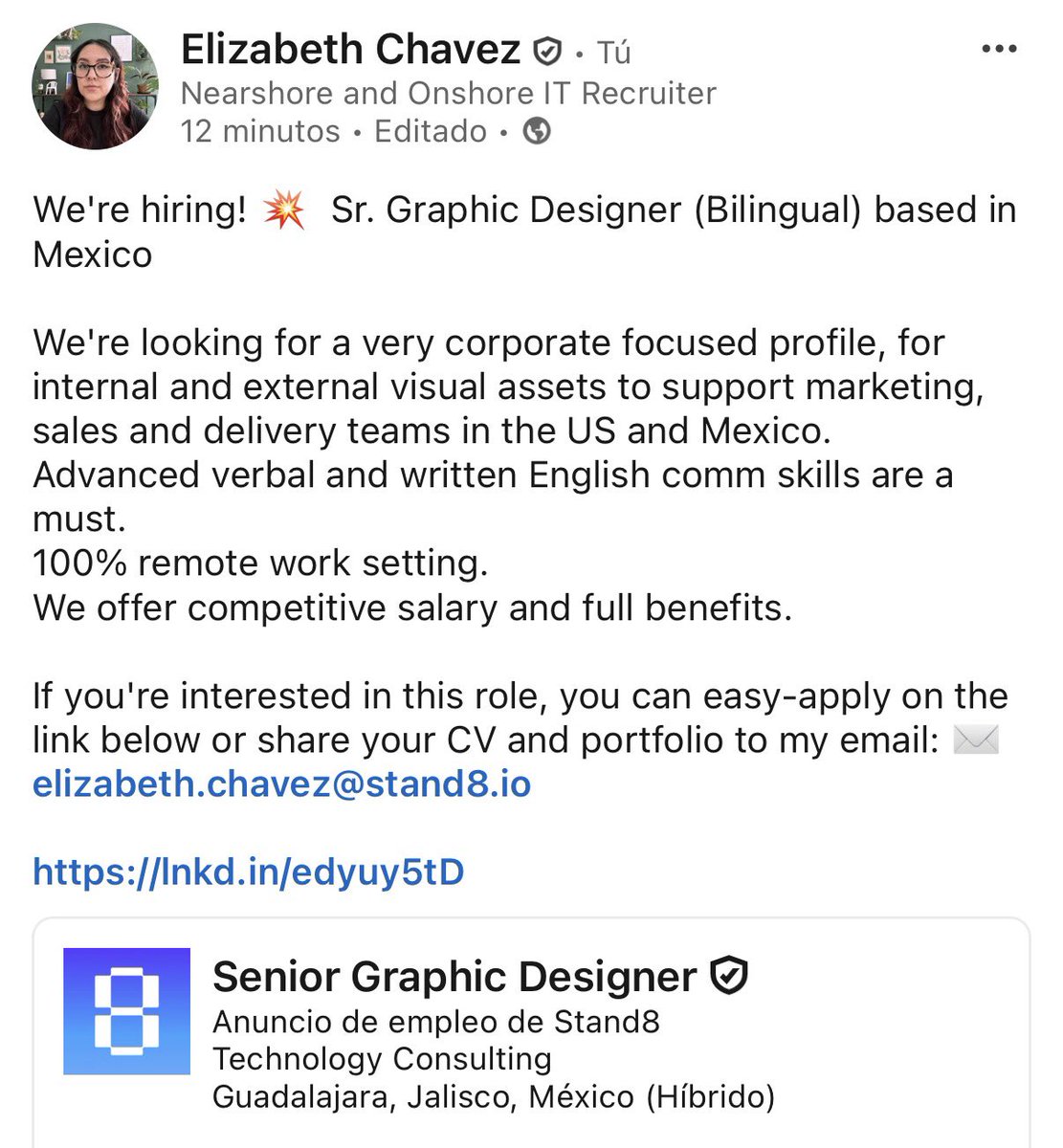 Escríbale a su ex para decirle que hay chamba de diseño corporativo plis ⬇️

linkedin.com/posts/elizabet…