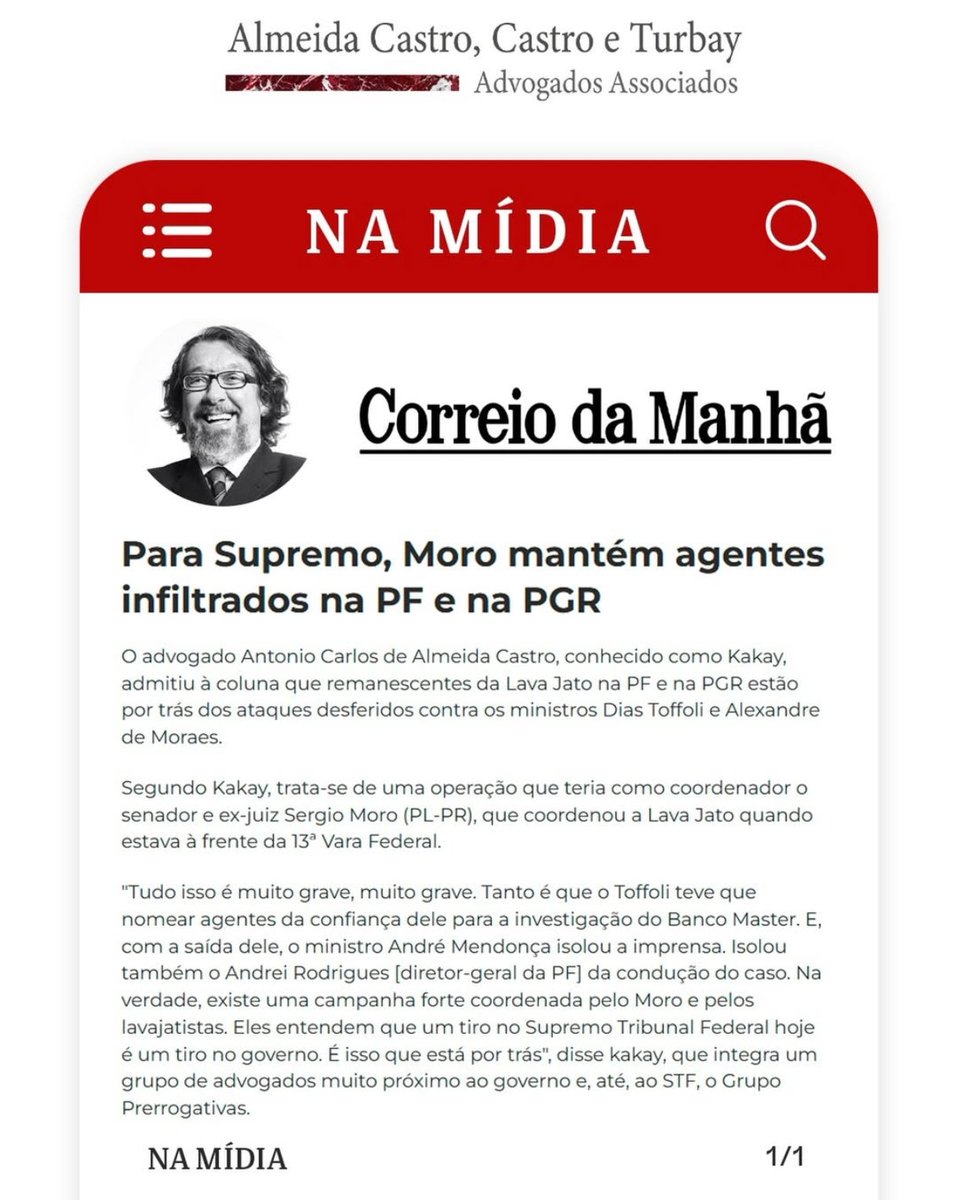 🚨 URGENTE: O advogado Kakay afirma que Sergio Moro coordena "infiltrados" na PF e PGR para atacar Toffoli e Alexandre de Moraes.
O objetivo? Desestabilizar o STF para atingir diretamente o governo. A guerra de bastidores em Brasília esquentou! 🔥👇
#STF #Moro #LavaJato #Kakay
