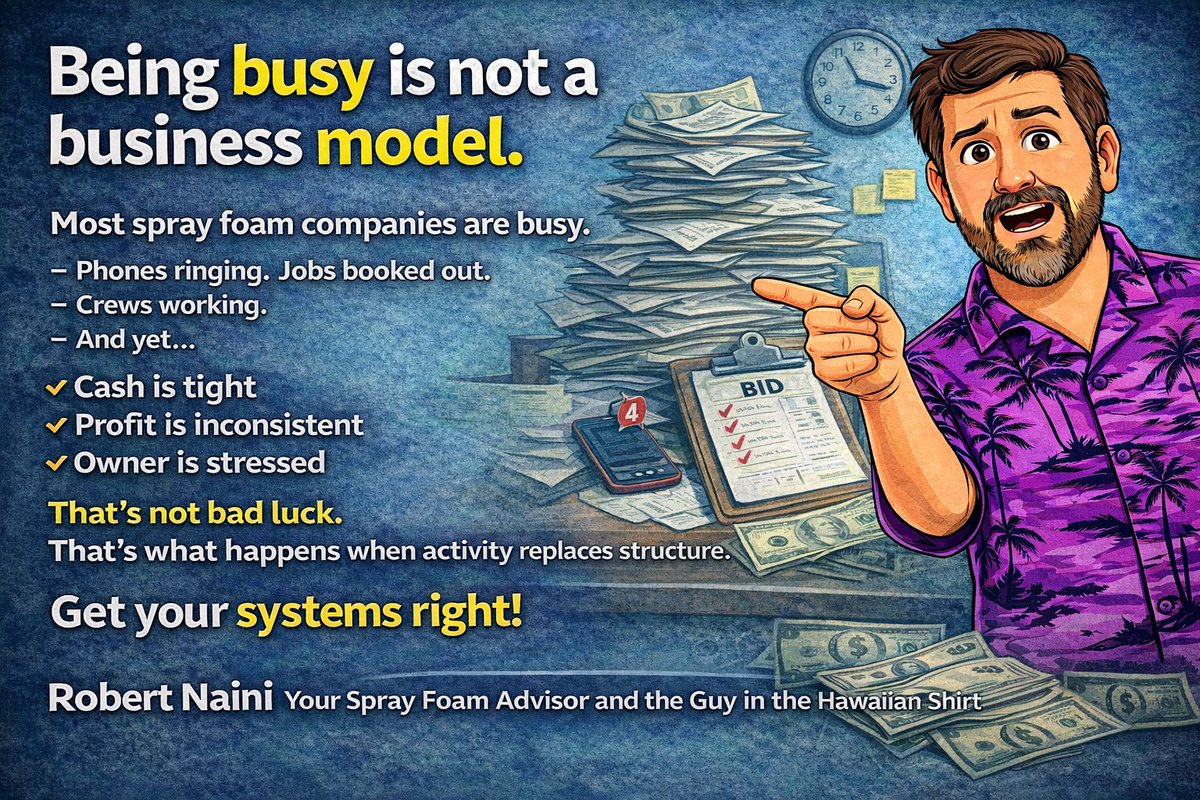 SPFAdvisor's tweet photo. Your crew isn’t the problem. Your workflow is.
Good workflow: Makes performance visible &amp; quality repeatable
So average crews perform better.
That’s leverage.
Register for the From Technician to Entrepreneur seminar at SPFA on March 22.
Fix your workflow, fix your business. https://t.co/MveqNlyMC4