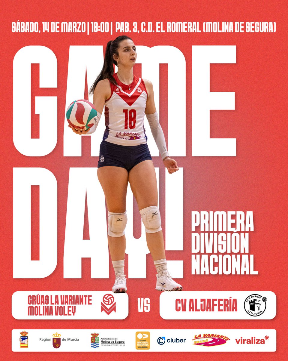 𝟭ª 𝗡𝗔𝗖𝗜𝗢𝗡𝗔𝗟 | ¡Último partido de la temporada en casa! 🏠🔥 ¡Ven a celebrar la permanencia con nosotros! 👇🏻 

📆 Sábado, 14 de marzo
⏰ 18:00
🆚 CV Aljafería (Zaragoza)
🏟️ Pab.3, C.D. El Romeral (Molina de Segura)