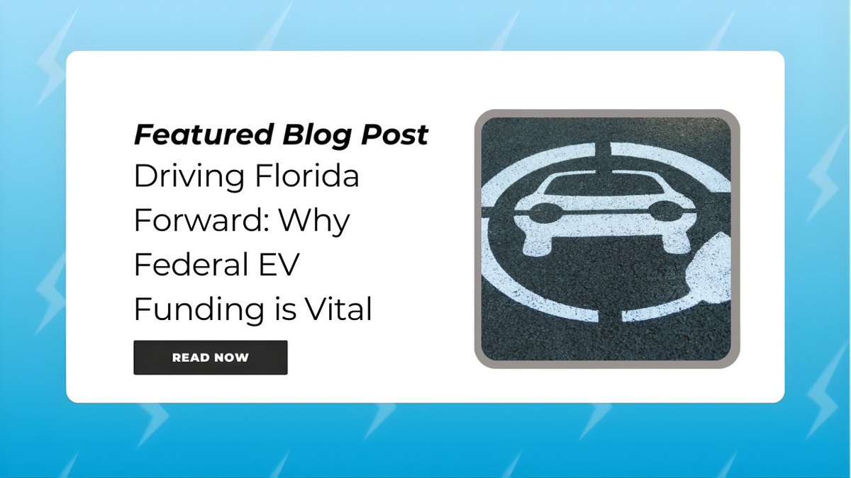 DriveElectricFL's tweet photo. 📢 New Blog! Stay up to date with our latest post: “Driving Florida Forward: Why Federal EV Funding is Vital”
Read it here: https://t.co/tJ6mFbBVMC
#DEFL #EVs #Florida https://t.co/xG7mnHWfDq