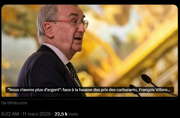 "Nous n'avons plus d'argent" : face à la hausse des prix des carburants, François Villeroy de Galhau, gouverneur de la Banque de France, déconseille d'offrir des aides aux Français. Pas d'argent pour le peuple français, mais il y a des milliards € pour l'Ukraine.
F. Villeroy de