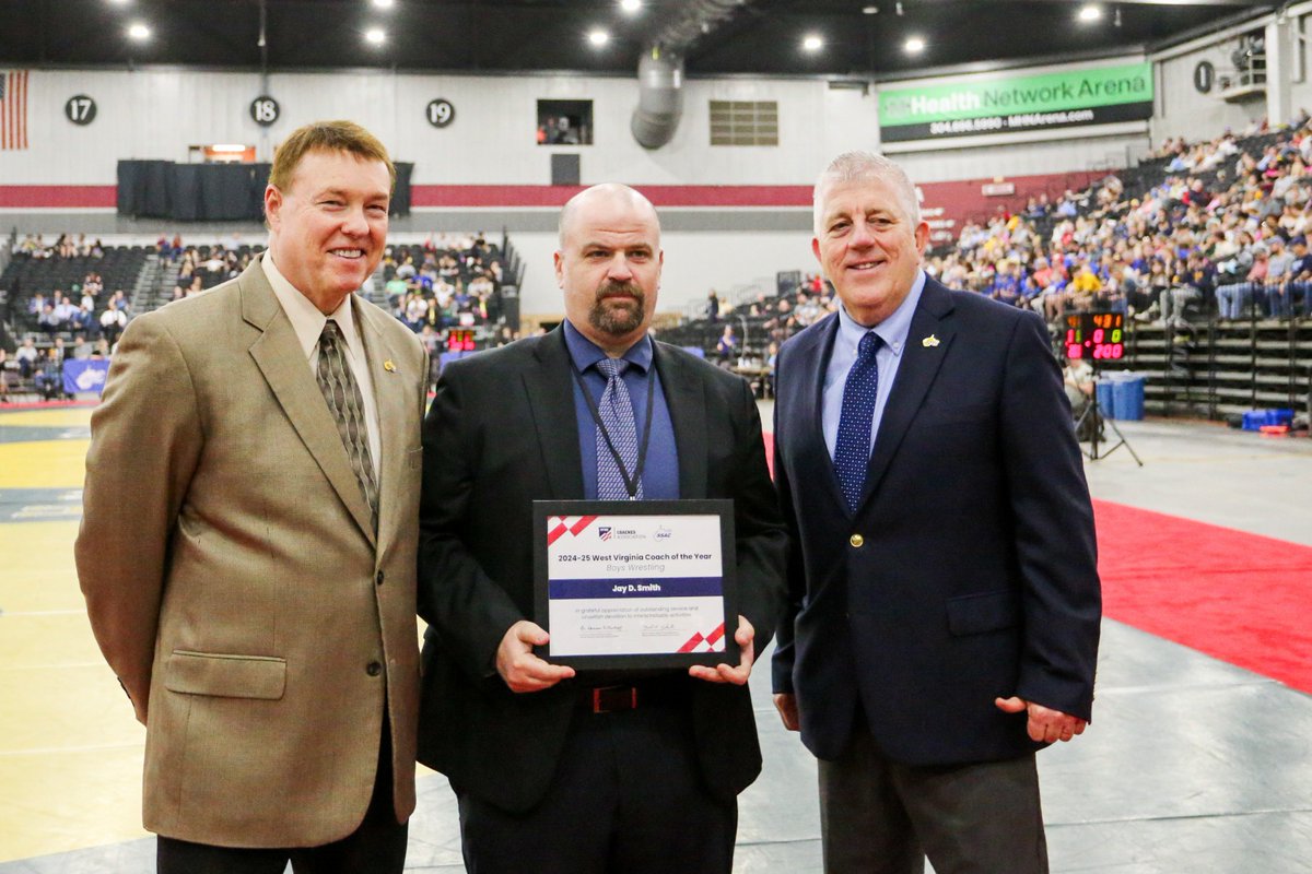 Over the weekend, the WVSSAC presented Jay D. Smith of St. Marys High School with the 2024-25 NFHS Coaches Association Wrestling Coach of the Year Award. Smith has coached 22 seasons at St. Marys, including 16 as head coach, compiling a 132-81 record with one state champion and 1
