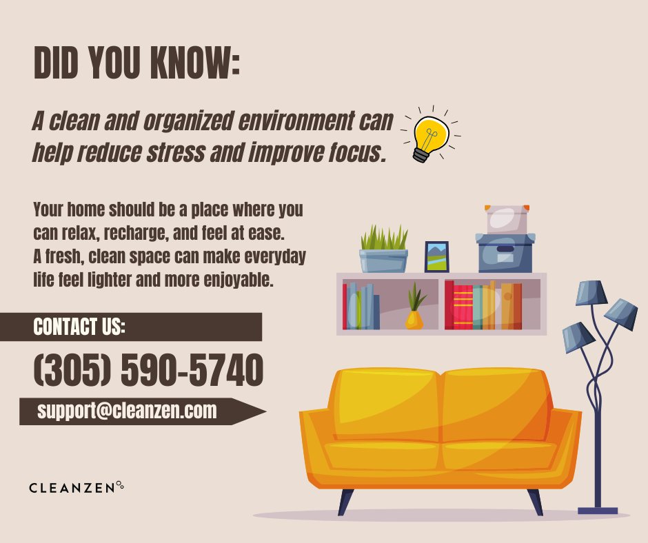 CleanzenMiami's tweet photo. Did you know? ✨
A clean and organized environment can help reduce stress and improve focus.
📅 Book your cleaning today and enjoy a cleaner, brighter home! 🧼✨
#Organized #Cleanzen #Miami #CleanzenMiami #StressFree #Home #Recharge #FeelAtEase #CleanSpace #ProCleaning https://t.co/WFxdgfRa00