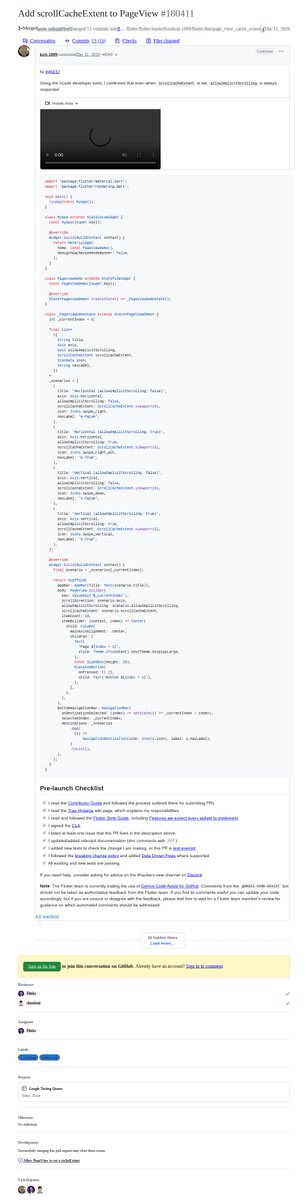 FlutterMerge's tweet photo. "Add scrollCacheExtent to PageView" by @D_R_1009 was merged into #Flutter master https://t.co/msQ4w7eqAO https://t.co/FEowSBbRhF