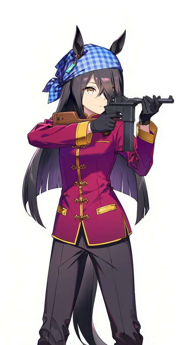 当時、猛威を振るったというバ賊のコスプレをしてモーゼルのストック付のを構えるマンハッタンカフェ
バ賊はモーゼルを手足のように使ったという 