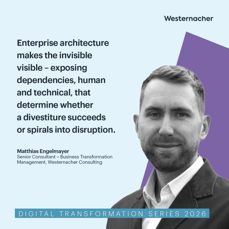 WesternacherCON's tweet photo. The Architecture of Letting Go. Discover how enterprise architecture brings clarity to divestitures. Westernacher Consulting shows how a people-first approach and the SAP Enterprise Architecture Framework support confident corporate separations.
[https://t.co/P3g8HdsH21] https://t.co/b27gWlcH0o
