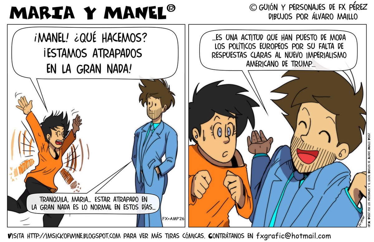 FXgrafic's tweet photo. La política europea en el limbo en la nueva tira de Maria y Manel by FX and @trazofrime New comic strip here:
#mariaymanel21años #comicstrip #strisciacomica #tiracomica #dessindepresse #bandedessinee #blankcover #marieetmanel #maryandmanuel https://t.co/xrF6FBAoij
